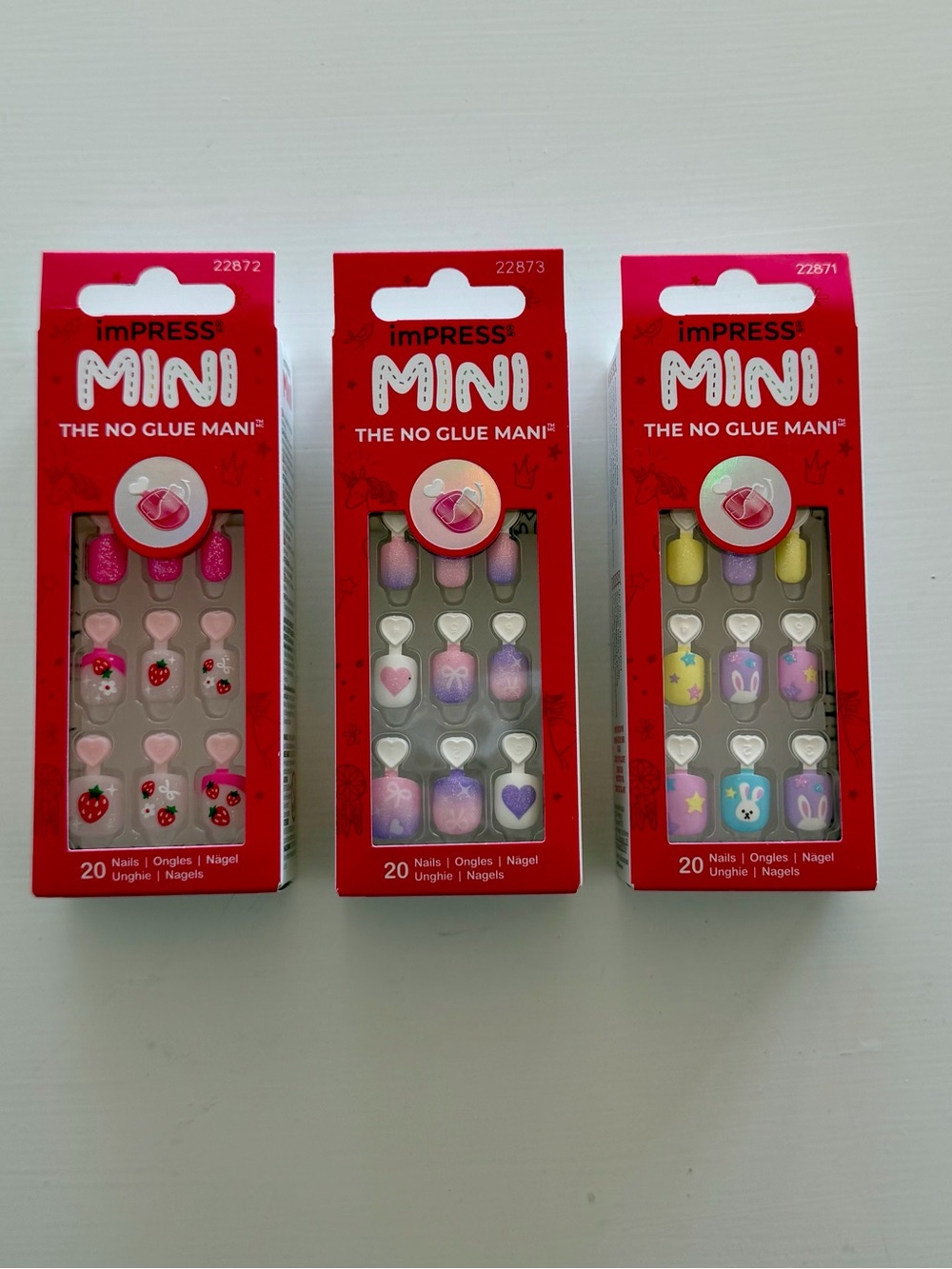 imPRESS MINI No Glue Mani - Pastel Pink, Purple & Yellow Kids Nail Sets (3) NIB